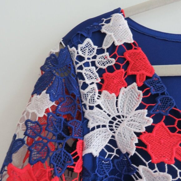 ELOQUII STUDIO Red White Blue Lace Overlay Sheath Dress Evening - Size US 14 - Picture 8 of 16